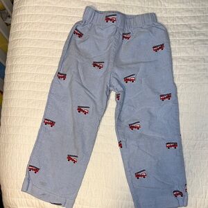 Classic Prep Blue 100% Cotton Pants with Red Fire Trucks Embroidery - size 3T
